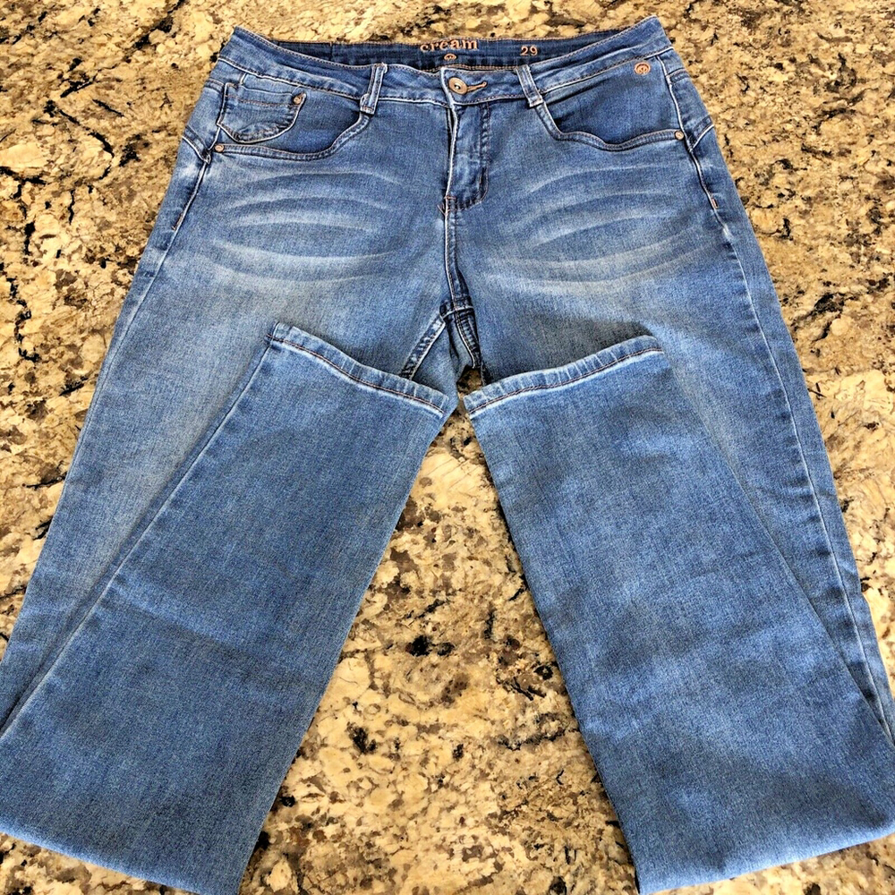 Size 29 X 31.5 Cream Denim Jeans Womens Tapered Light Blue Coco Fit Cool Pockets - Picture 1 of 12